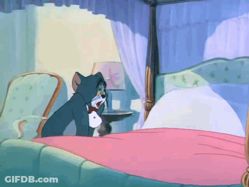 Cartoon Cat Sitting On Canopy Bed GIF