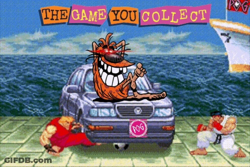 Cartoon Cat Sitting On Car Hood Next To Sign The Game You Collect GIF