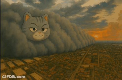 Cartoon Cat Sitting On Cloud GIF