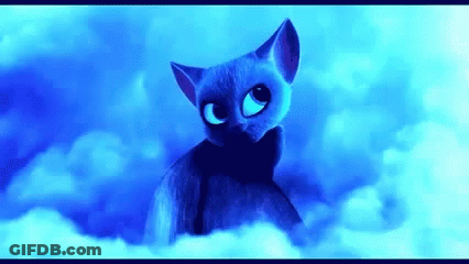 Cartoon Cat Sitting On Cloud Looking At Camera GIF