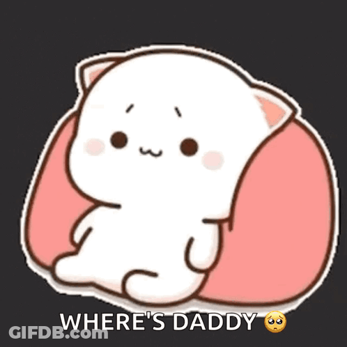 Cartoon Cat Sitting On Pillow Saying Where's Daddy GIF