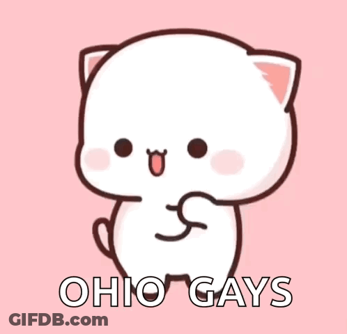 Cartoon Cat Sitting On Pink Background Saying Ohio Gays GIF