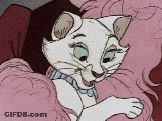 Cartoon Cat Sitting On Pink Blanket GIF