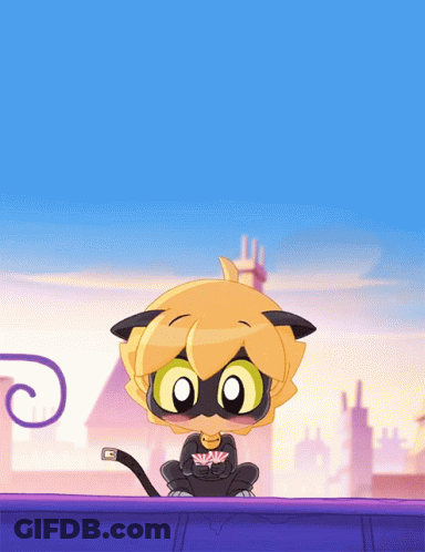 Cartoon Cat Sitting On Purple Surface Holding Cards GIF