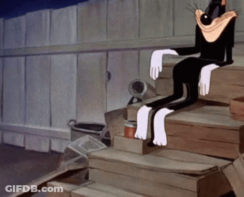 Cartoon Cat Sitting On Wooden Steps GIF