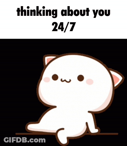 Cartoon Cat Sitting Thinking About You 24/7 GIF