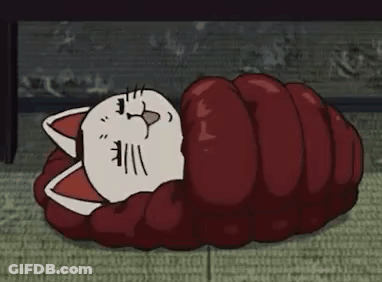 Cartoon Cat Sleeping In Red Sleeping Bag GIF