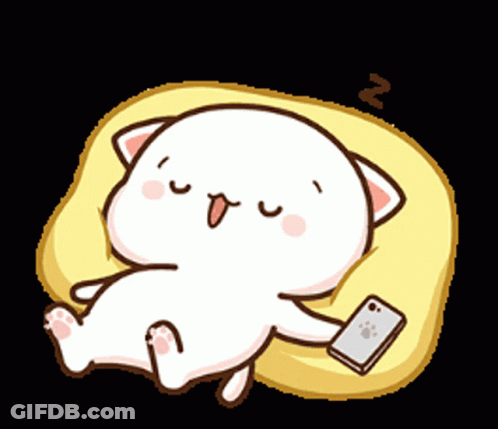 Cartoon Cat Sleeping On Pillow With Cell Phone GIF