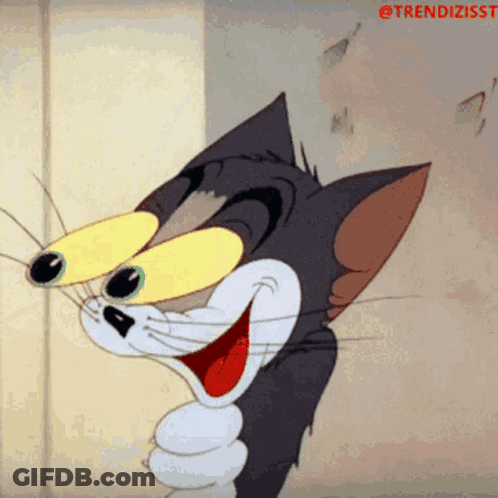 Cartoon Cat Smiling With Big Yellow Eyes GIF