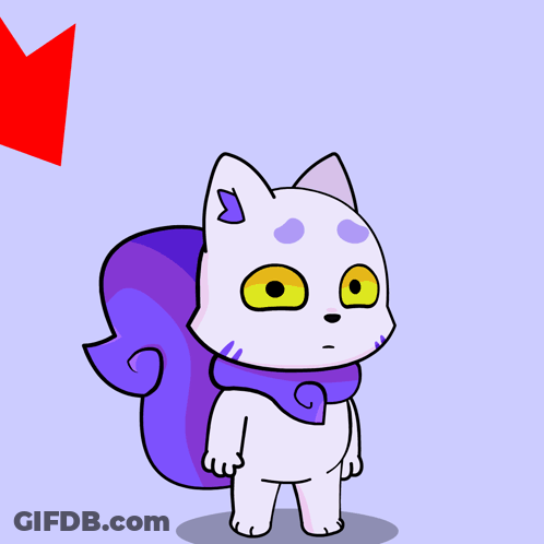 Cartoon Cat Standing Before Downward Arrow GIF