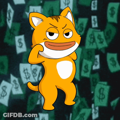 Cartoon Cat Standing Before Money GIF