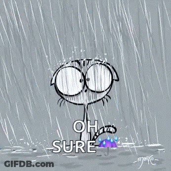 Cartoon Cat Standing In Rain With Umbrella Saying Oh Sure GIF