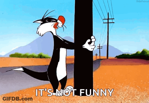Cartoon Cat Standing Next To Pole Saying It's Not Funny GIF