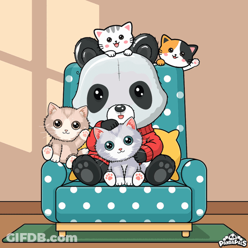 Cartoon Cat Standing On Purple Ball Happy Cat Day GIF