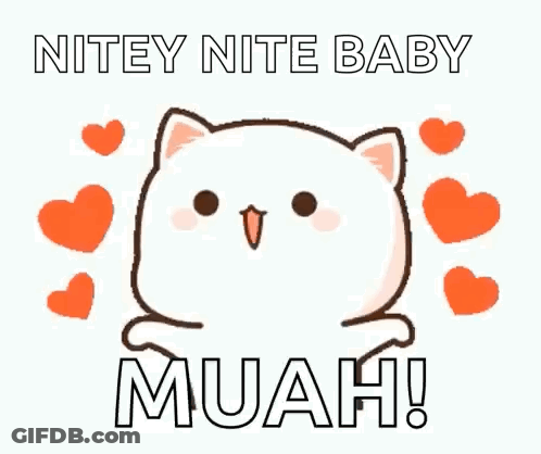 Cartoon Cat Surrounded By Hearts And Nitey Nite Baby Muah GIF
