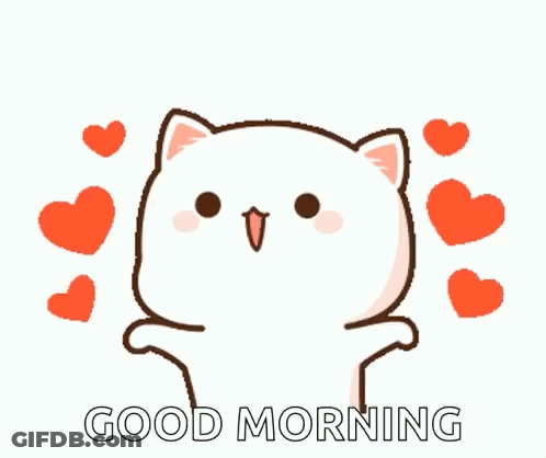 Cartoon Cat Surrounded By Hearts Good Morning GIF