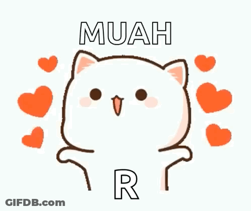 Cartoon Cat Surrounded By Hearts Saying Muah R GIF
