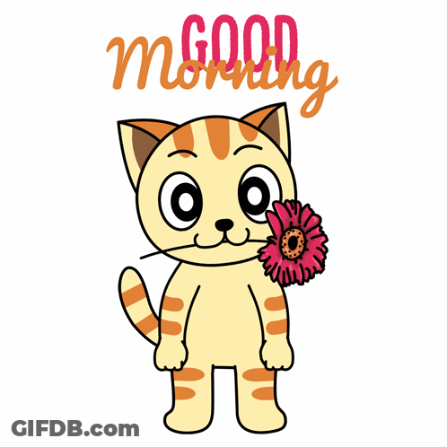 Cartoon Cat Surrounded By Hearts Says Good Morning GIF