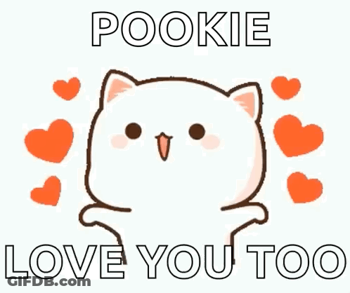 Cartoon Cat Surrounded By Hearts Says Love You GIF