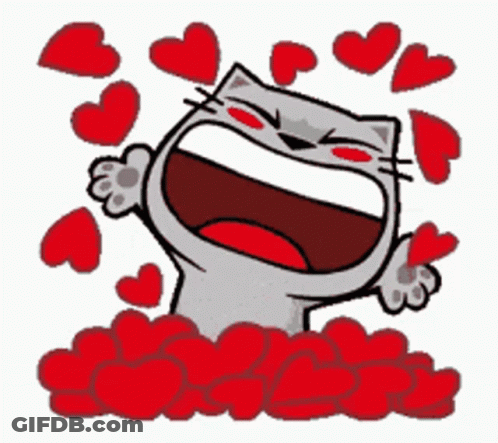 Cartoon Cat Surrounded By Red Hearts GIF
