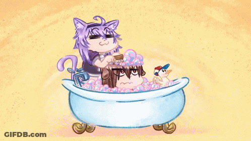 Cartoon Cat Taking Bath With Duck GIF