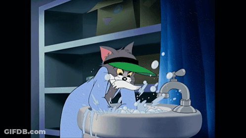 Cartoon Cat Washing Face In Sink GIF