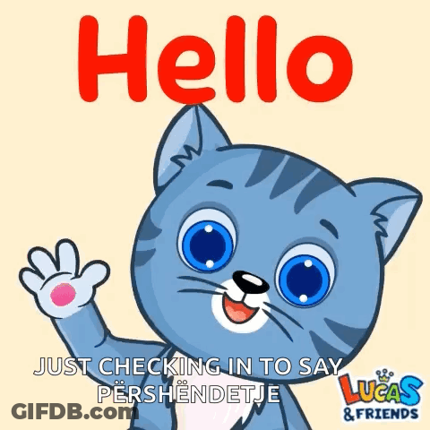 Cartoon Cat Waving Hello Just Checking In Lucas & Friends GIF