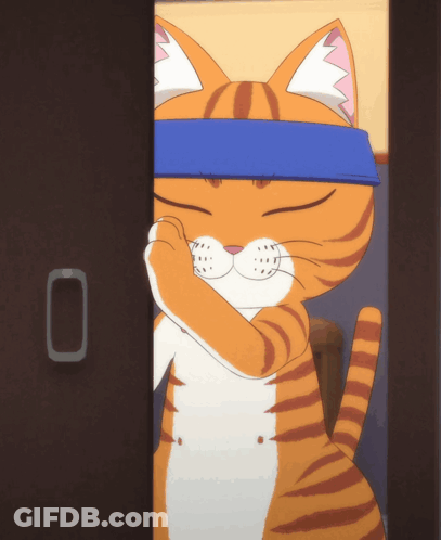 Cartoon Cat Wearing Blue Headband GIF