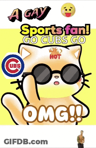 Cartoon Cat Wearing Cubs Hat And Sunglasses GIF