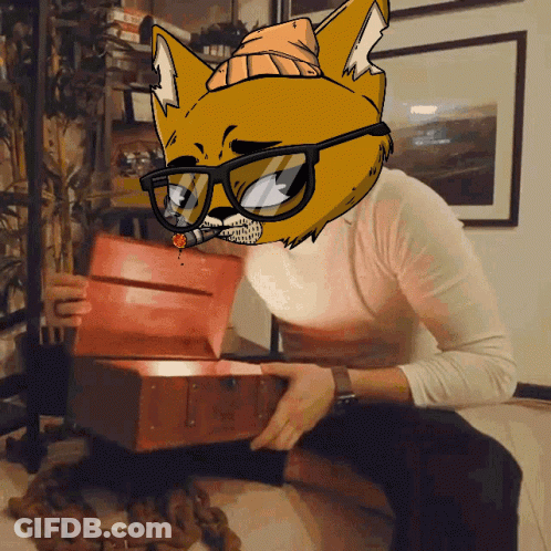 Cartoon Cat Wearing Glasses And Hat Holding Box GIF