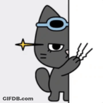 Cartoon Cat Wearing Goggles Peeking Behind Wall GIF