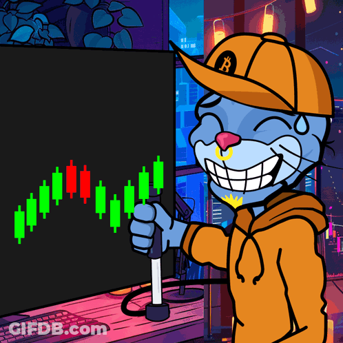 Cartoon Cat Wearing Hat With Letter B Holding Stick In Front Of Computer Screen GIF