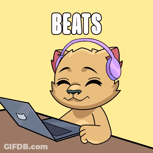 Cartoon Cat Wearing Headphones With Laptop GIF