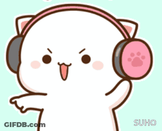 Cartoon Cat Wearing Pink Headphones Pointing GIF
