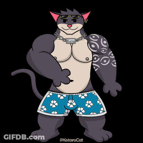 Cartoon Cat Wearing Shorts And Necklace Kota GIF