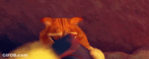 Cartoon Cat With Big Eyes On Person's Lap GIF
