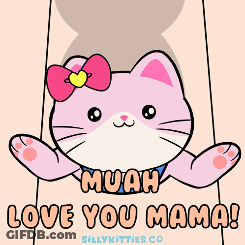 Cartoon Cat With Bow Saying Muah Love You Mama GIF
