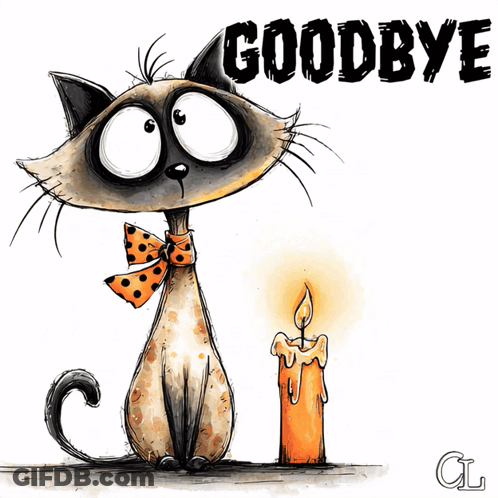 Cartoon Cat With Candle Saying Goodbye GIF