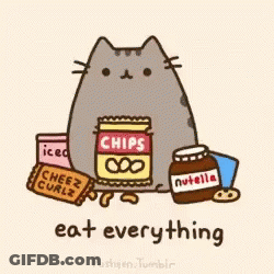 Cartoon Cat With Chips And Nutella GIF