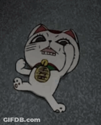 Cartoon Cat With Coin Around Neck Laying On Floor GIF