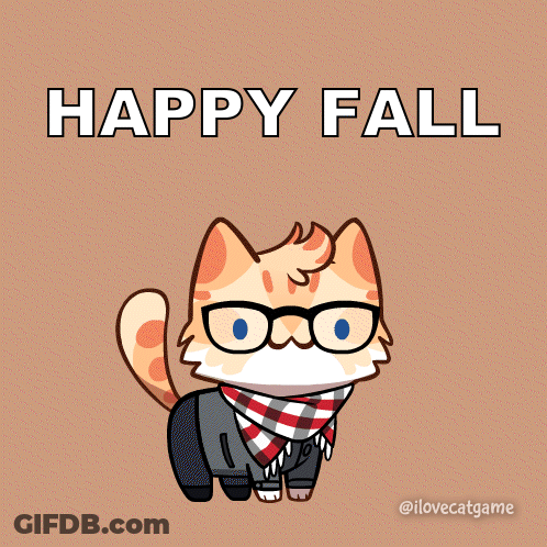 Cartoon Cat With Glasses And Scarf Saying Happy Fall GIF