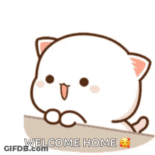 Cartoon Cat With Heart And Welcome Home GIF