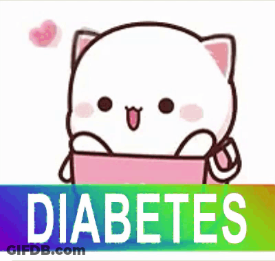 Cartoon Cat With Heart Eye Holding Pink Box Saying Diabetes GIF