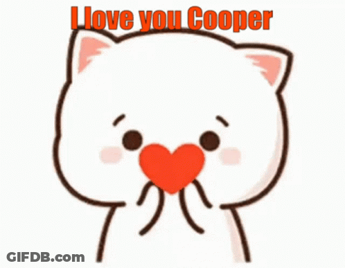 Cartoon Cat With Heart In Mouth, Words I Love You Cooper Below GIF