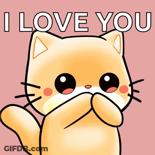 Cartoon Cat With Heart Saying I Love You GIF