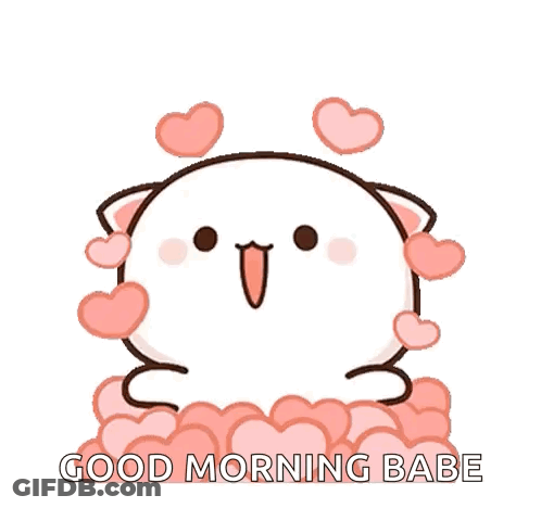 Cartoon Cat With Hearts And Good Morning Babe GIF