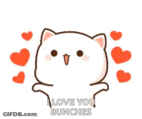 Cartoon Cat With Hearts Saying I Love You Bunches GIF