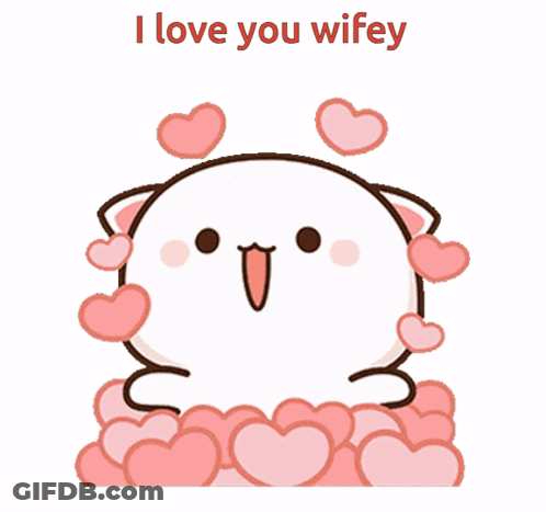 Cartoon Cat With Hearts Saying I Love You Wifey GIF