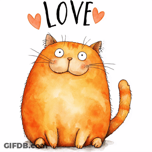 Cartoon Cat With Hearts Saying Love GIF