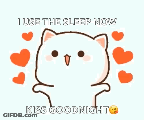 Cartoon Cat With Hearts Sleep Now Kiss Goodnight GIF